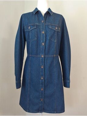 FRYE Blue Denim Button-Front Cotton Dress Women's Medium